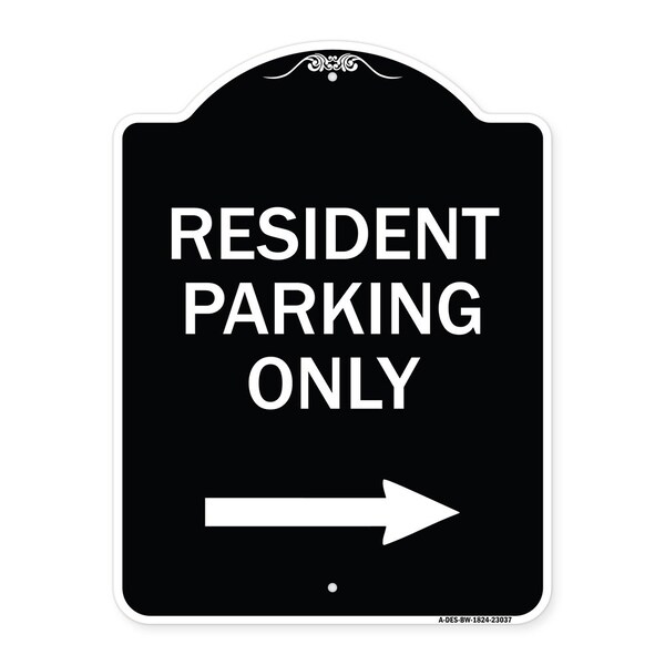 Reserved Parking Resident Parking W/ Right Arrow Heavy-Gauge Aluminum Sign, 24" x 18", BW-1824-23037